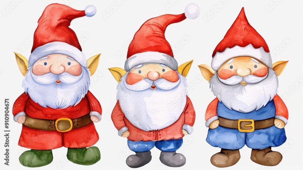 Poster Charming watercolor gnomes perfect for festive cards and clipart. Add a whimsical touch to your holiday designs this season