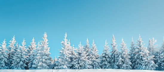 After a winter snowstorm snow draped trees stand out beautifully against the clear blue sky in this picturesque copy space image