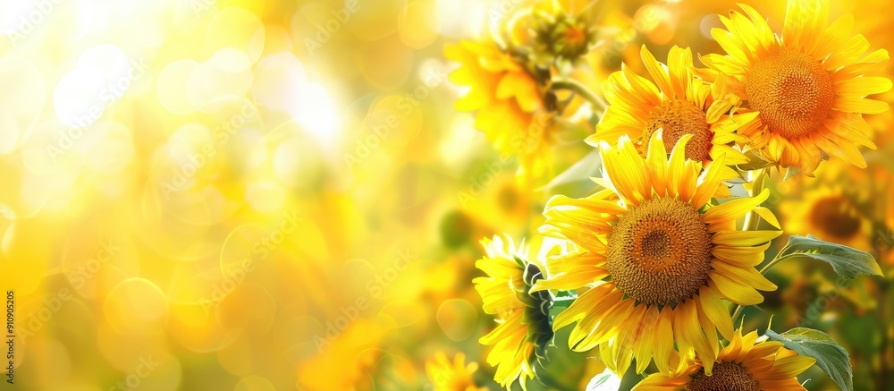 Poster sunflowers blooming elegantly with a vibrant backdrop ideal for a copy space image