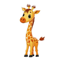 Obraz premium A charming digital watercolor of a cute cartoon giraffe, showcasing its vibrant colors and playful expression. Perfect for animal lovers