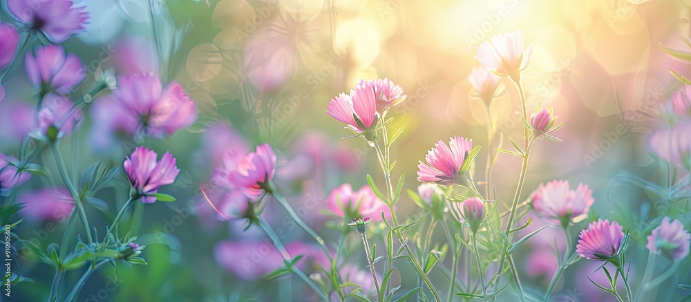 Fototapete meadow wild flower in bloom with selective soft focus for a copy space image