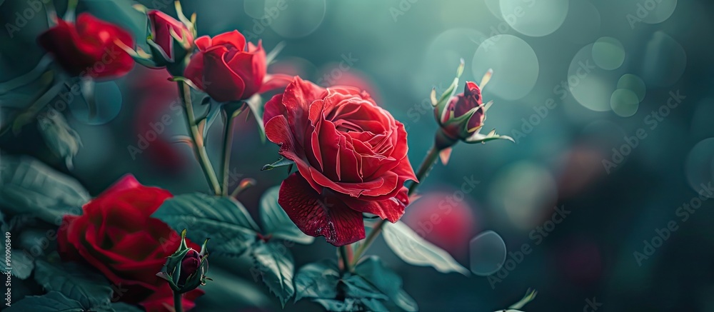 Poster Background with red roses is the main focus of this copy space image