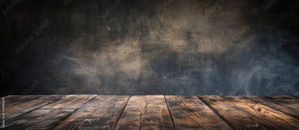 Aufkleber wooden table with a dark hazy backdrop ideal for web backgrounds on vintage promotional materials to