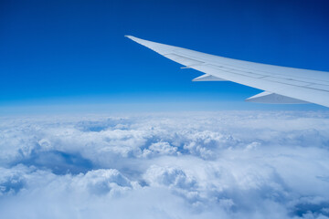 View from an airplane on a blue sky and white clouds