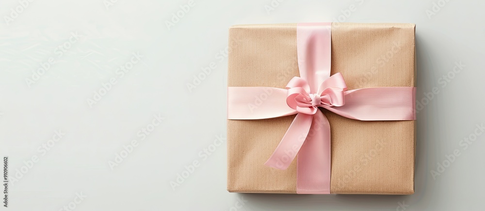 Fototapete gift boxes in kraft with a pink bow against a white backdrop perfect for adding text or images copy 