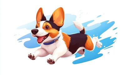 A joyful dog dashes across a sunlit beach, capturing the essence of summer fun in a vibrant, cartoonstyle design.