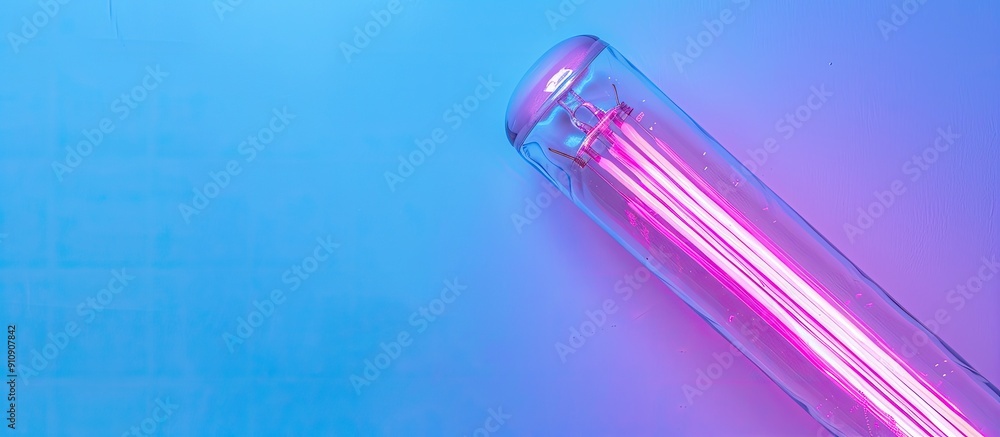 Aufkleber Top view of ultraviolet lamp on a light blue background with copy space image available