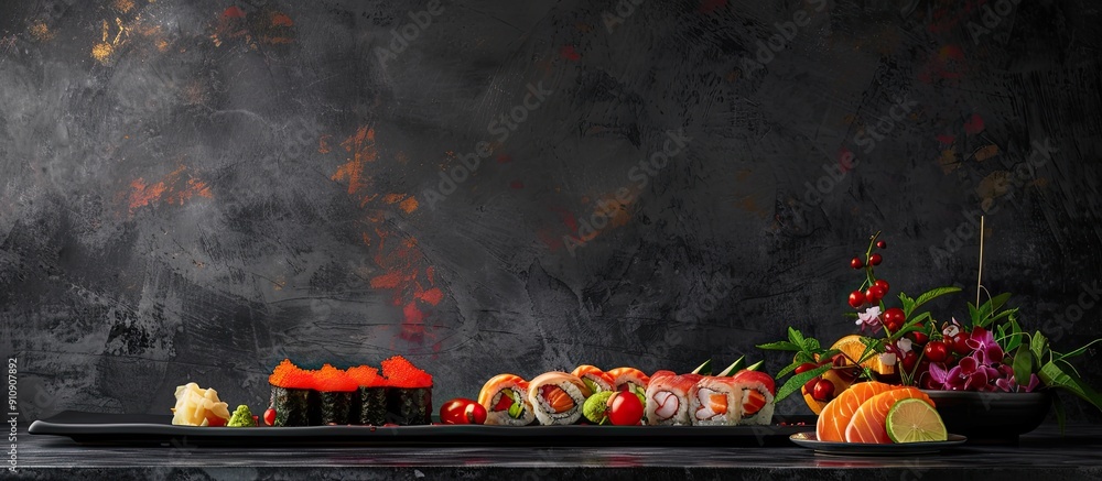 Poster Sushi displayed on a dark backdrop with copy space image
