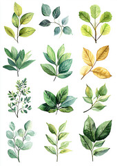Greenery and gold decorative set for creative design projects, high resolution