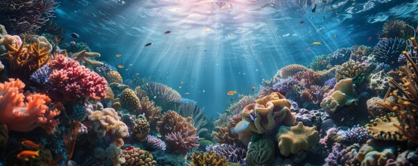 Fototapeta premium Underwater Coral Reef Discovery, 4K hyperrealistic photo