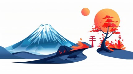 A classic wall scroll featuring beautiful scenery, designed with modern textures, set against a white backdrop.