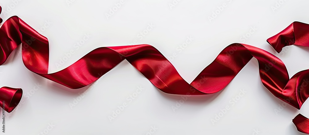 Poster a red satin ribbon on a white background with ample copy space image available
