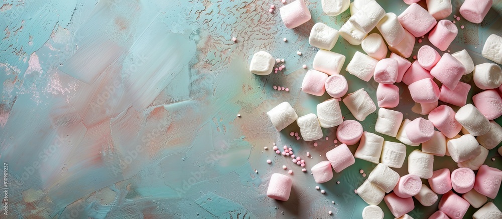 Aufkleber Textured background with marshmallows on display Copy space image available