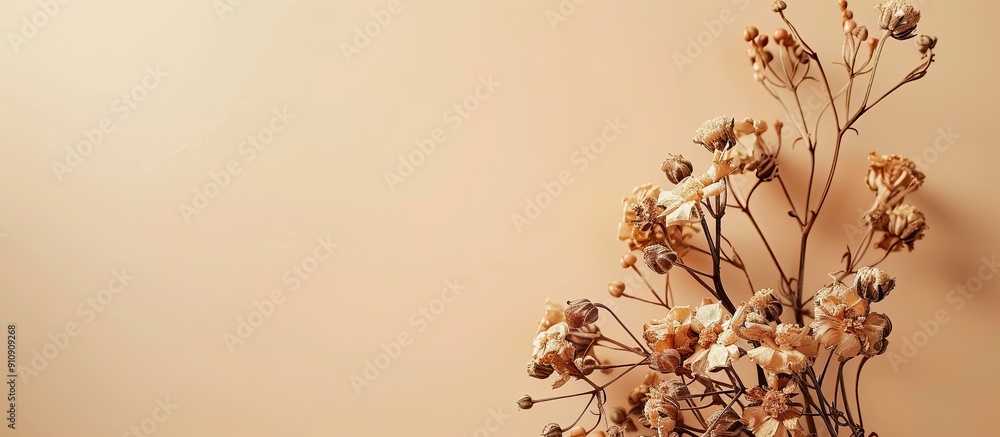 Poster dry flowers on a plain backdrop with copy space image