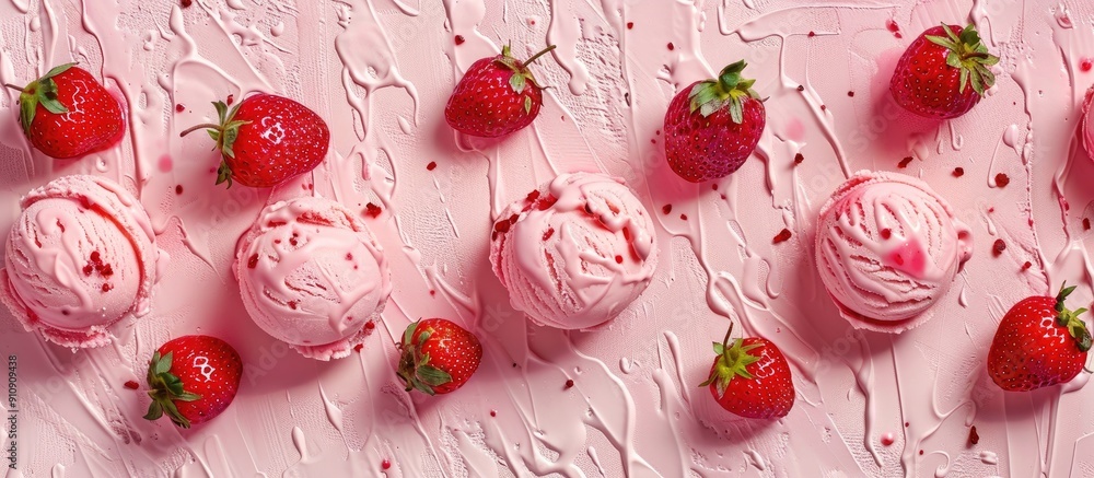 Leinwandbilder Top view of strawberry ice cream with a textured background perfect for design with copy space image
