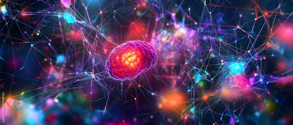 Poster vibrant neural connections and futuristic brain activity abstract digital artwork depicting the intr