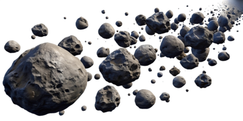 dark meteor asteroid belt isolated on white and transparent background