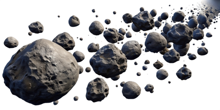 dark meteor asteroid belt isolated on white and transparent background