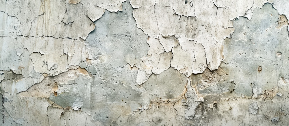 Poster Old weathered concrete wall adorned with cracked and peeling paint creating a grunge texture ideal for background and design purposes with a high resolution copy space image available