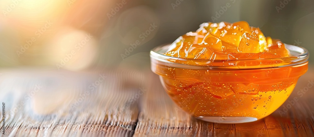 Poster Orange jelly in a bowl on a tabletop with ample copy space for adding text to the image