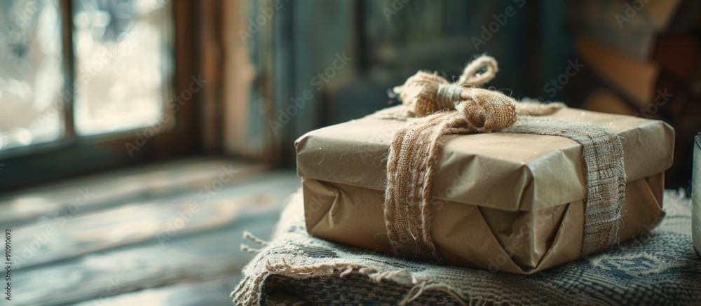 Poster vintage style images of a gift box featuring selective focus and a backdrop with empty space for tex