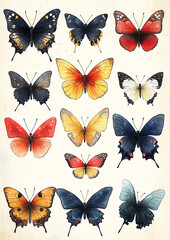 Artistic butterfly set with a variety of wing shapes and colors, perfect for social media, high resolution