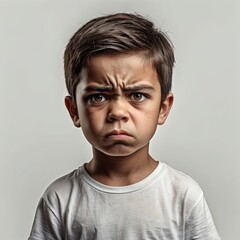 Fototapeta premium Portrait of angry boy against background, clipart style