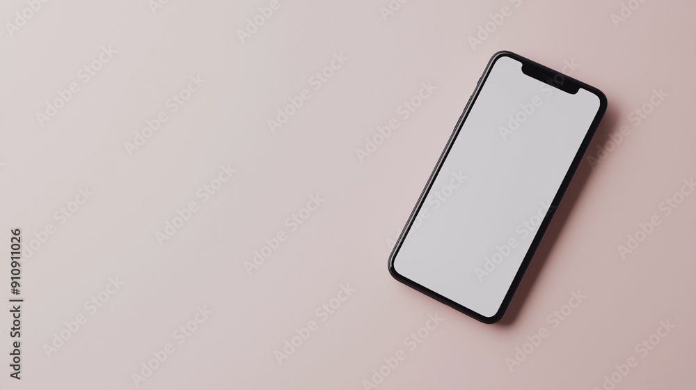 Poster a smartphone with a blank screen on a bright surface.