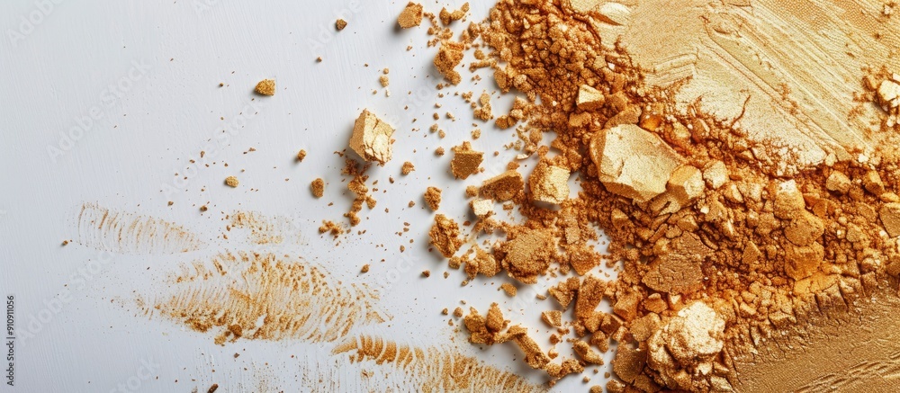Poster Golden highlighting powders displayed on a white backdrop with empty space for adding images. Creative banner. Copyspace image
