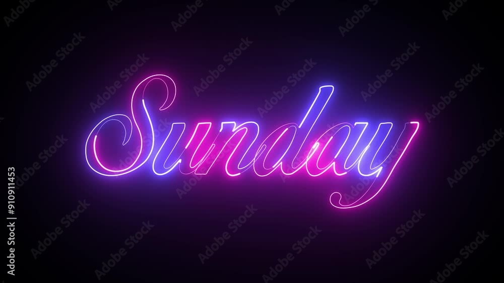 Poster abstract glowing text day sunday light neon effect background animation. saturday text animation: 4k