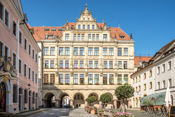 View at the Town hall building in the streets of Gorlitz in Germany