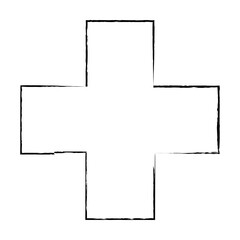 Cross texture symbol element, plus sign outline border grunge shape icon, decorative doodle for design in vector illustration