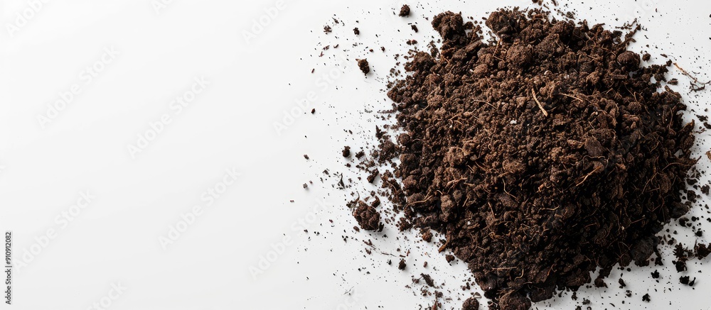 Aufkleber Top view of a mound of earth on a white backdrop for your text in a copy space image