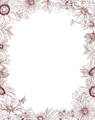 Obraz premium Hand drawn pencil graphics illustration of vintage flowers frame