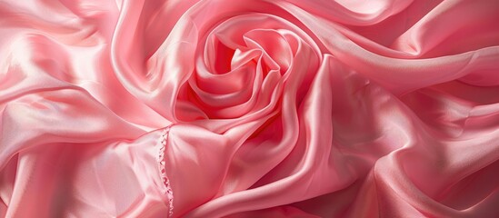 Obraz premium A pink silk fabric with a textured surface resembling the soft hue of a rose suitable for backgrounds and copy space images