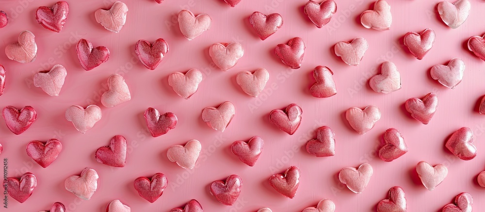 Fototapete a pink heart pattern on a pink backdrop creates a charming valentine s day card or wedding invitatio