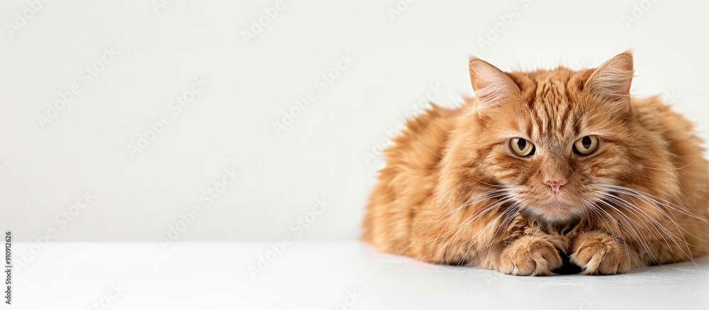 Poster Red overweight cat isolated on white background with copy space image