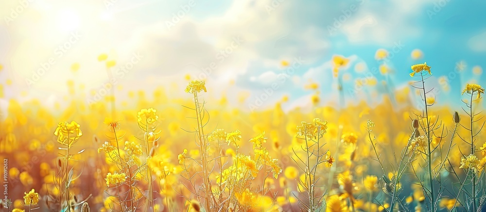 Sticker a serene spring background with a vibrant copy space image of a rapeseed field