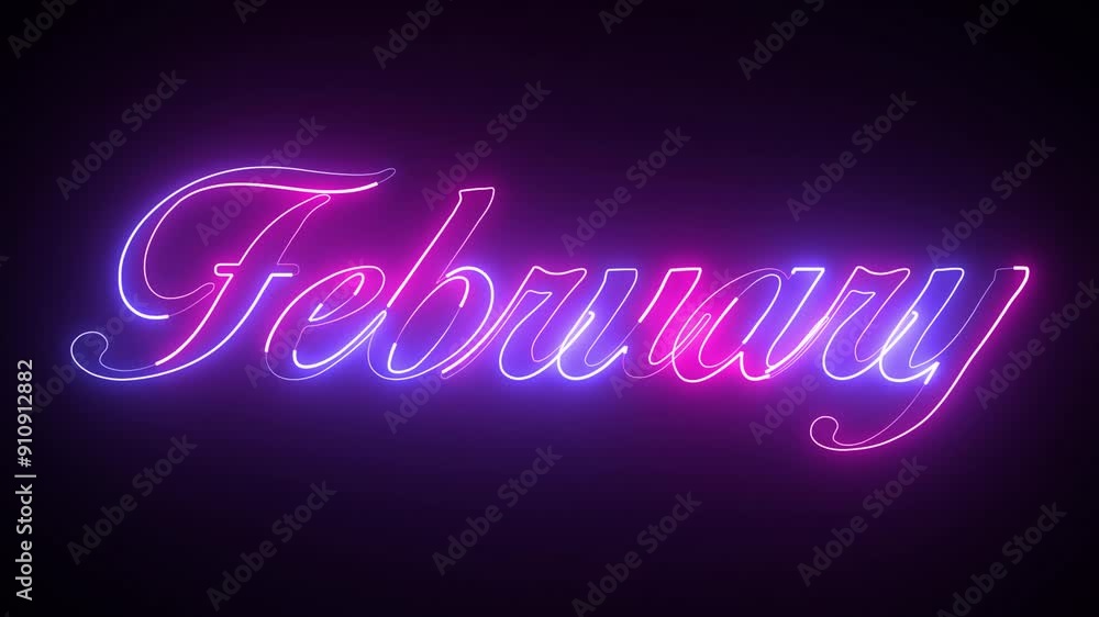 Poster abstract glowing text month february light neon effect background animation. february text animation