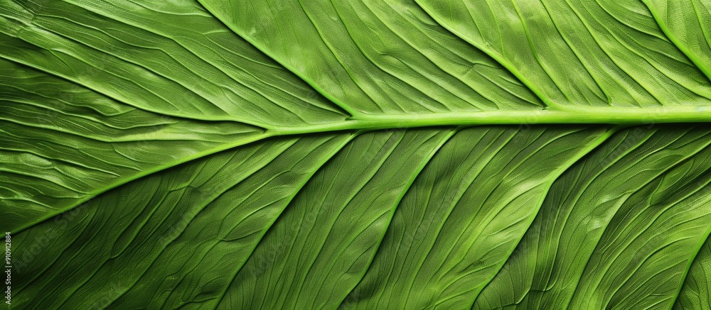 Poster Background with copy space featuring the textured surface of a green leaf ideal for design and presentation purposes