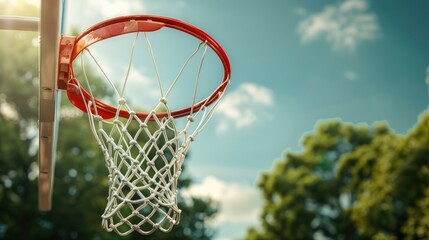 Naklejka premium An Old Basketball Hoop On A Sunny Summer Day, Evoking Nostalgia, Wallpaper Pictures, Background Hd