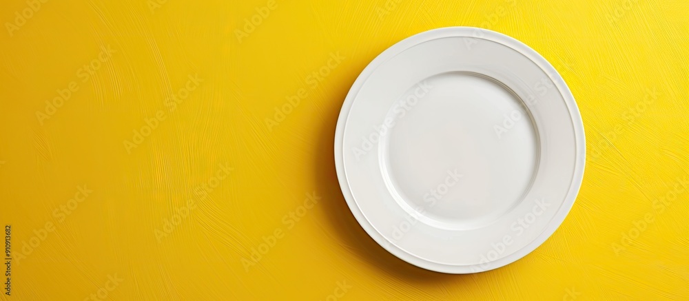 Aufkleber Empty white plate on a yellow background with copy space image for text