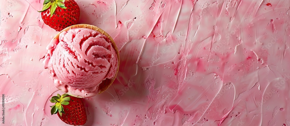 Poster Top view of strawberry ice cream with a textured background perfect for design with copy space image