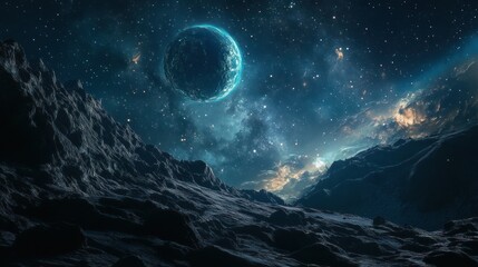 Alien Landscape with Blue Planet