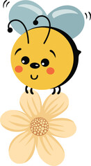 Cute bee flying holding a flower