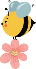 Obraz premium Happy bee flying holding a flower