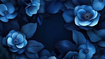 Blue Floral Frame with a Navy Background