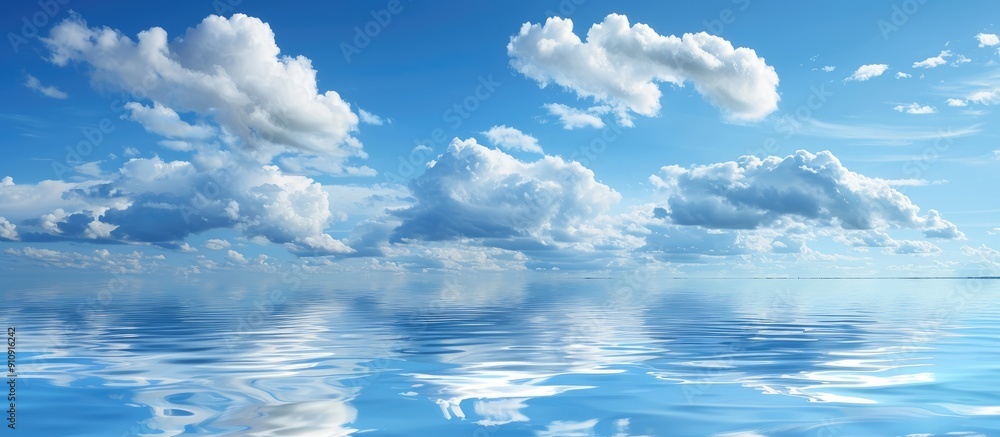 Aufkleber scenic view of tranquil blue sky and water reflecting add your text here. creative banner. copyspace