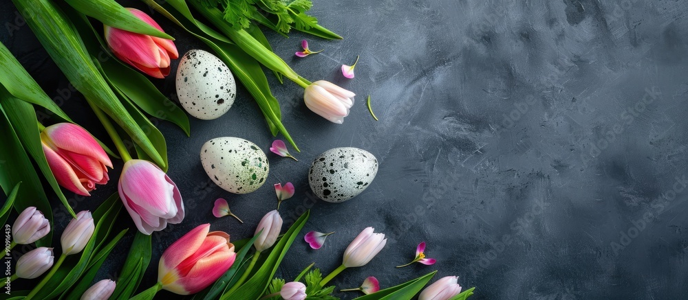 Aufkleber background with tulips eggs perfect for easter spring with abundant copy space image