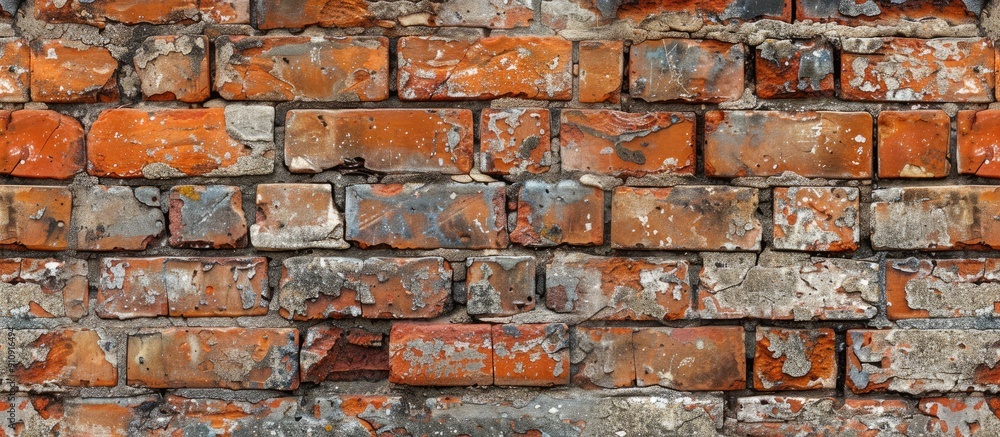 Fototapete Weathered red brick wall texture seamless and aged creates a backdrop with a rustic charm for designs and text with a copyspace image